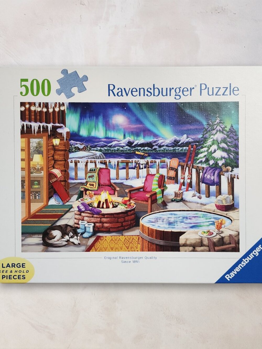 NIB Ravensburger Northern Lights 500 Pc Large Format Jigsaw Puzzle Winter Cabin